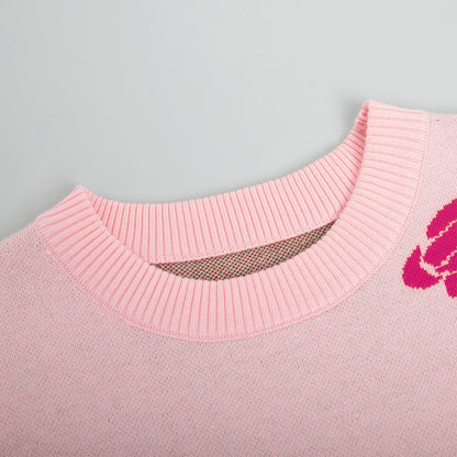 Adiffu Loose Colored Rose Crew-neck Sweater