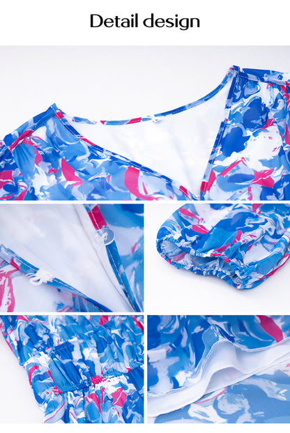 Spring/Summer Holiday Casual Print V-neck Dress
