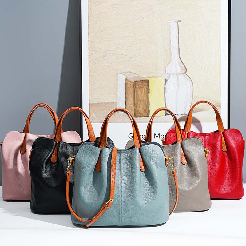 Adiffu Genuine Leather Handbags Head Layer Cowhide Litchi Grain Women Crossbody Bag
