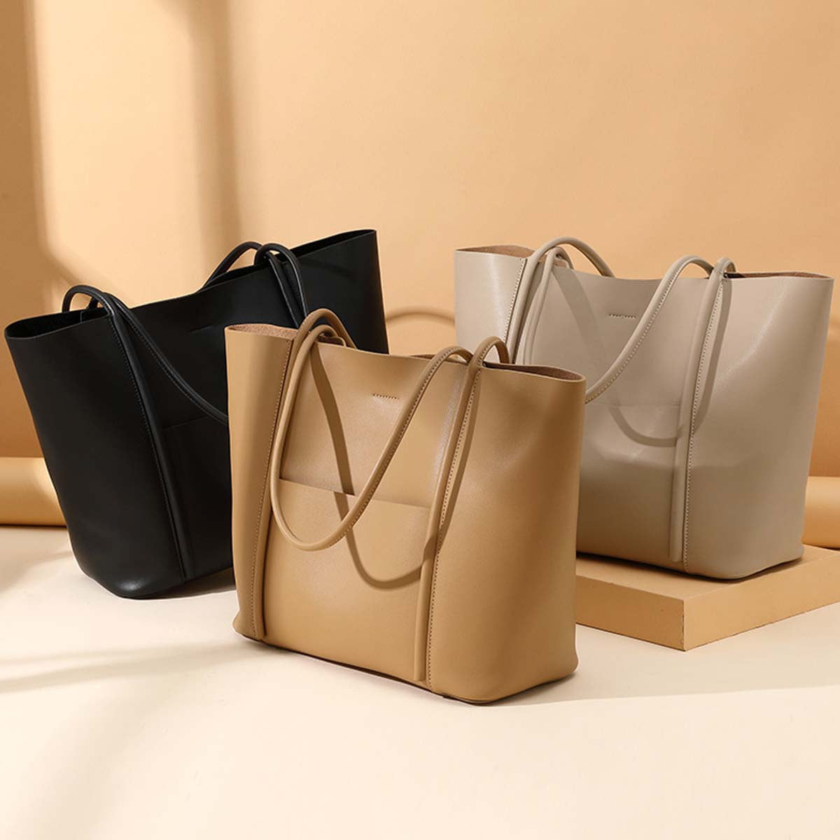 Adiffu Large Capacity Leather Handbag Shoulder Bag Women's Tote Bag