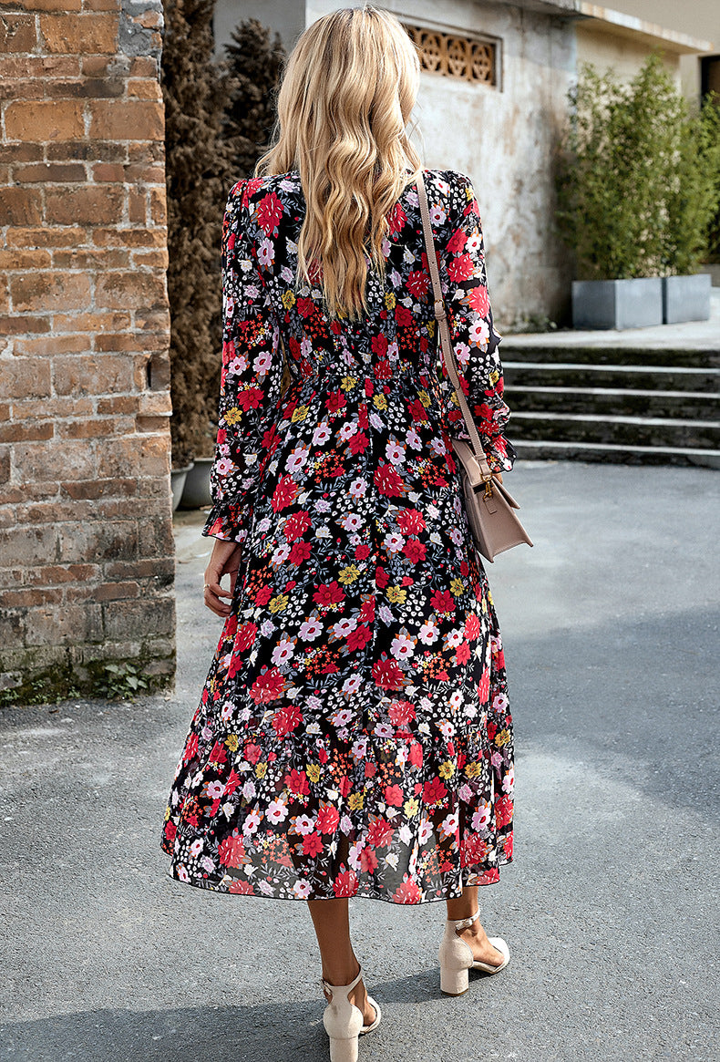 Adiffu Elegant V-neck Long Dress