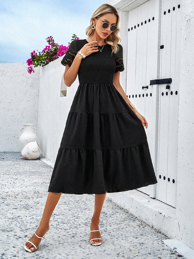 Adiffu Comfortable Hollow Short-sleeved Dress