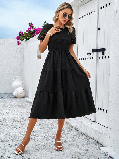 Adiffu Comfortable Hollow Short-sleeved Dress