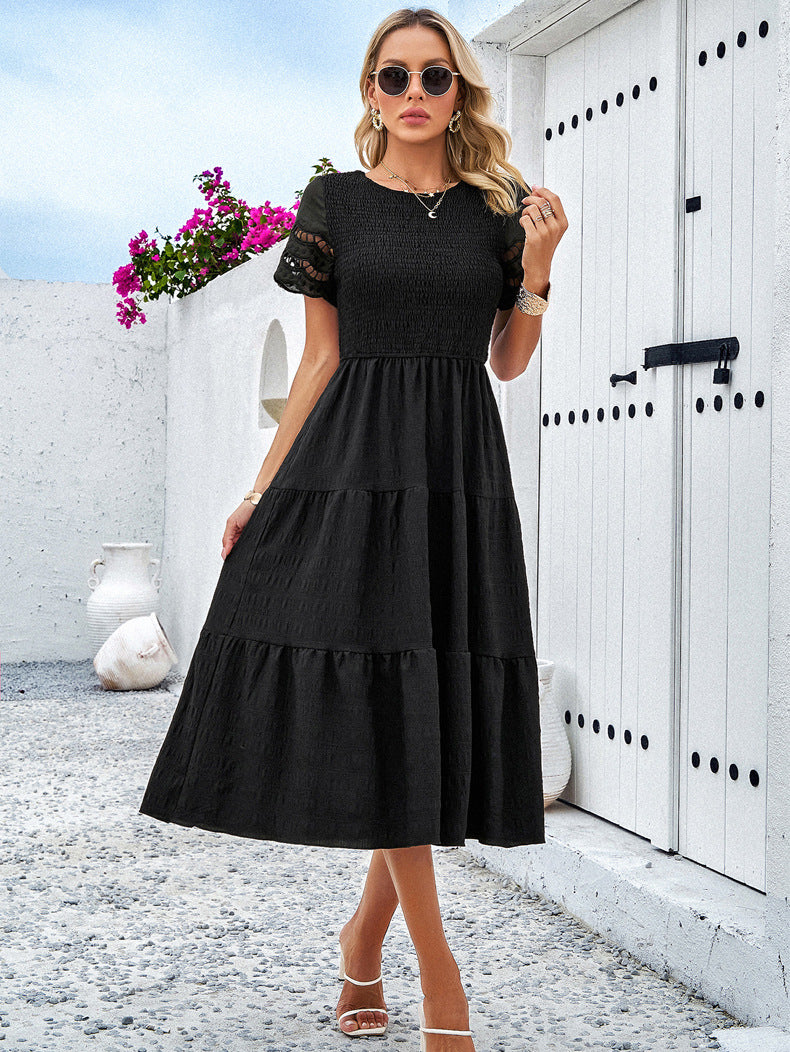 Adiffu Comfortable Hollow Short-sleeved Dress