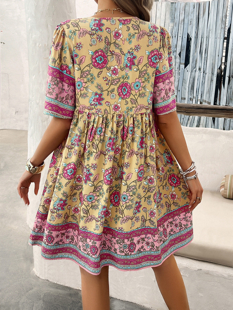 Adiffu Fashion Floral Short-sleeved Dress