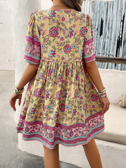 Adiffu Fashion Floral Short-sleeved Dress
