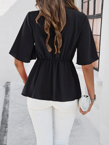 Stylish Short-sleeved Belted Top