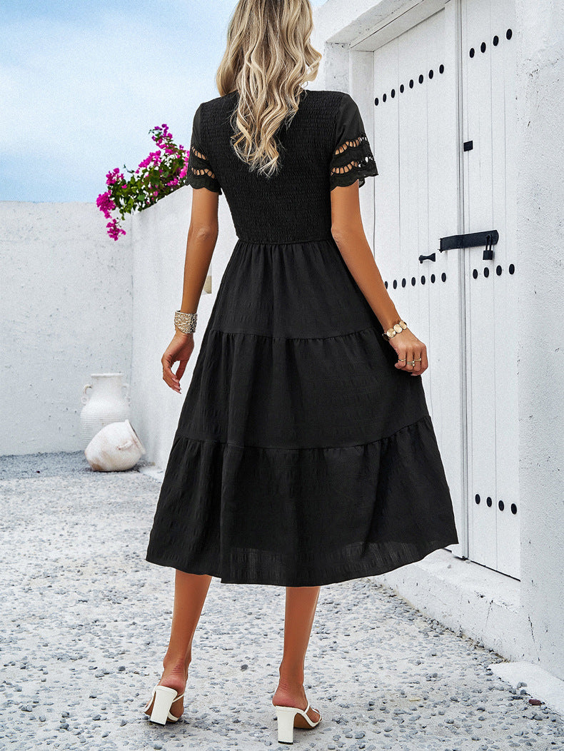 Adiffu Comfortable Hollow Short-sleeved Dress