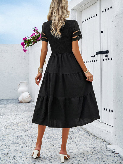 Adiffu Comfortable Hollow Short-sleeved Dress