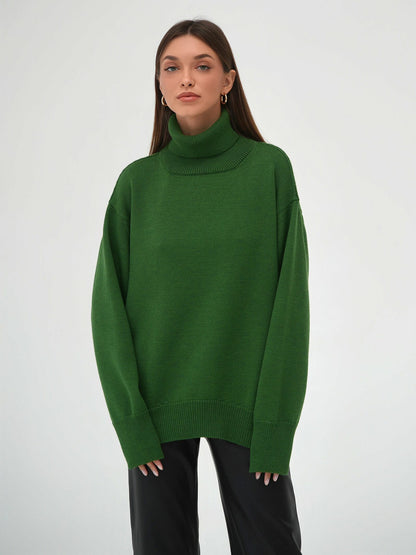 Adiffu Autumn Winter Solid Color Loose Knitted Sweater