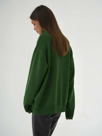 Adiffu Autumn Winter Solid Color Loose Knitted Sweater