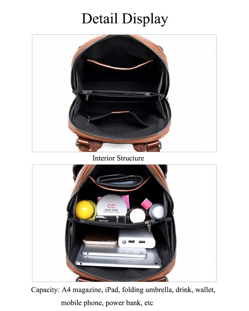 Adiffu Stylish Retro Genuine Leather Backpack Women's School Bag