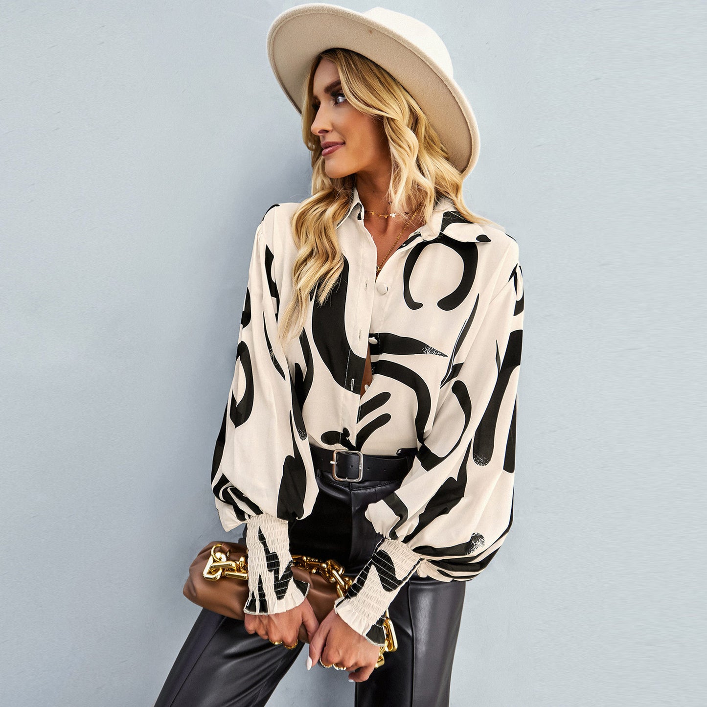 Loose Printed Long-Sleeved Shirt