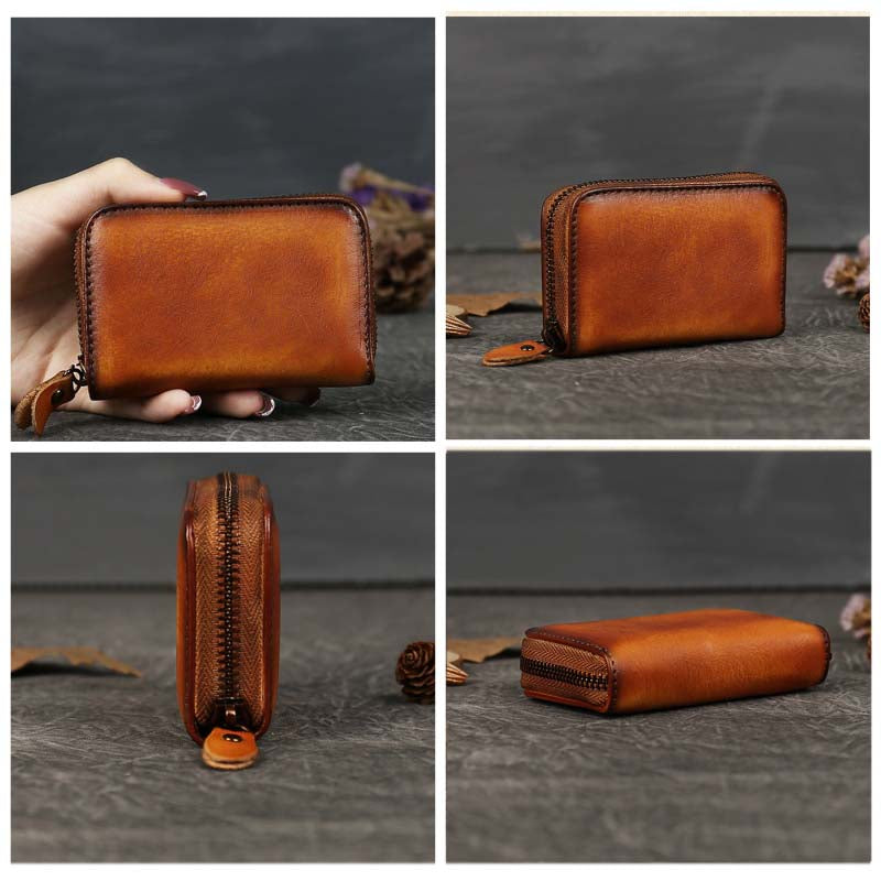 Adiffu Vintage Mini Leather Zipper Card Bag