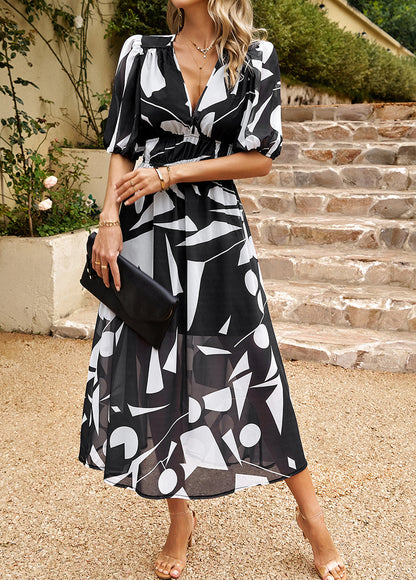 Adiffu Beautiful V-neck Printed Dress