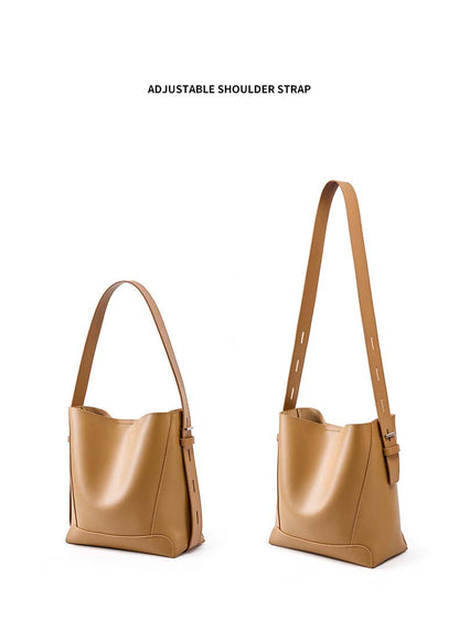 Adiffu All-match Leather Bucket Bag
