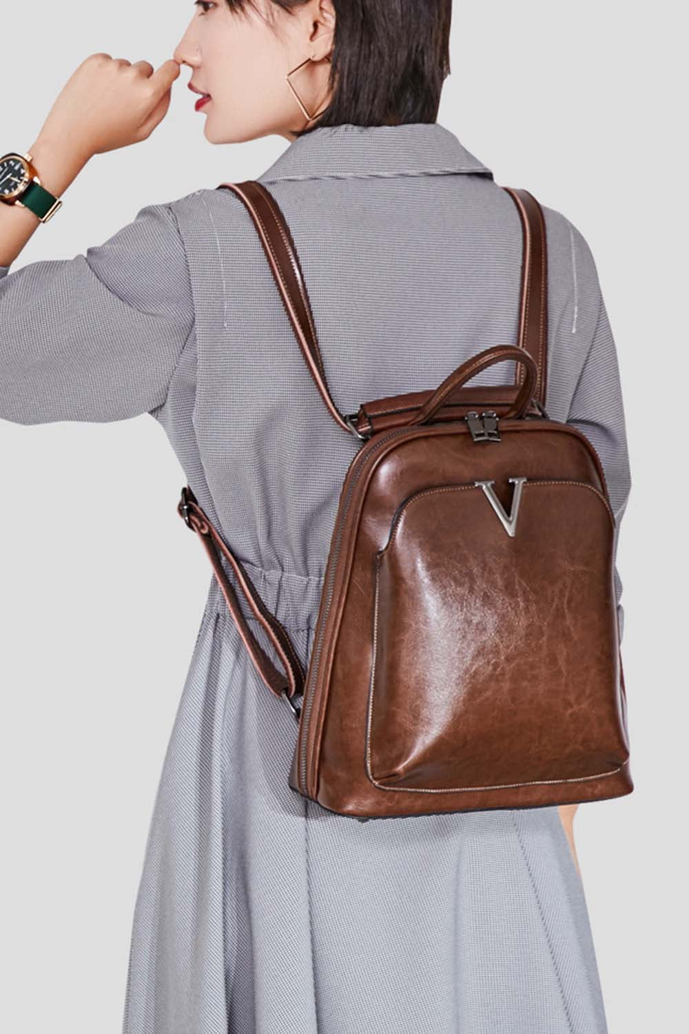 Adiffu Stylish Retro Genuine Leather Backpack Women's School Bag