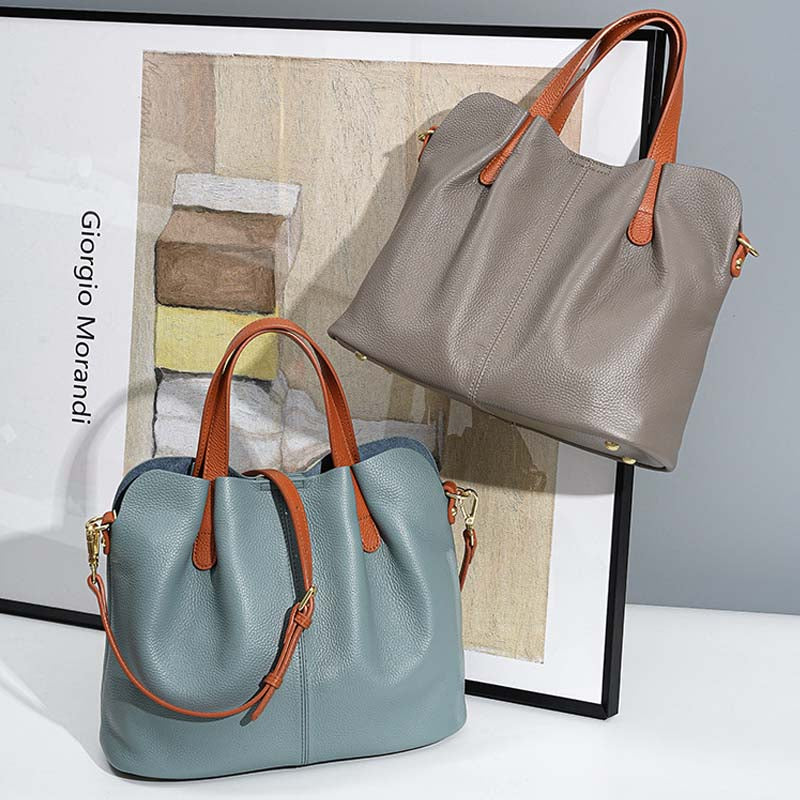 Adiffu Genuine Leather Handbags Head Layer Cowhide Litchi Grain Women Crossbody Bag
