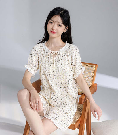 Summer Floral Cotton Pajamas For Women