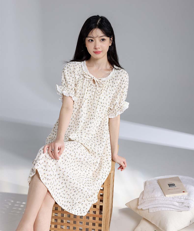 Adiffu Summer Cotton Floral Dress Pajamas
