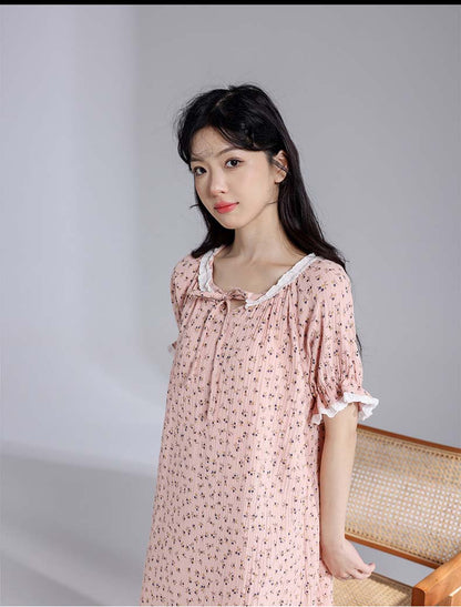 Adiffu Summer Cotton Floral Dress Pajamas