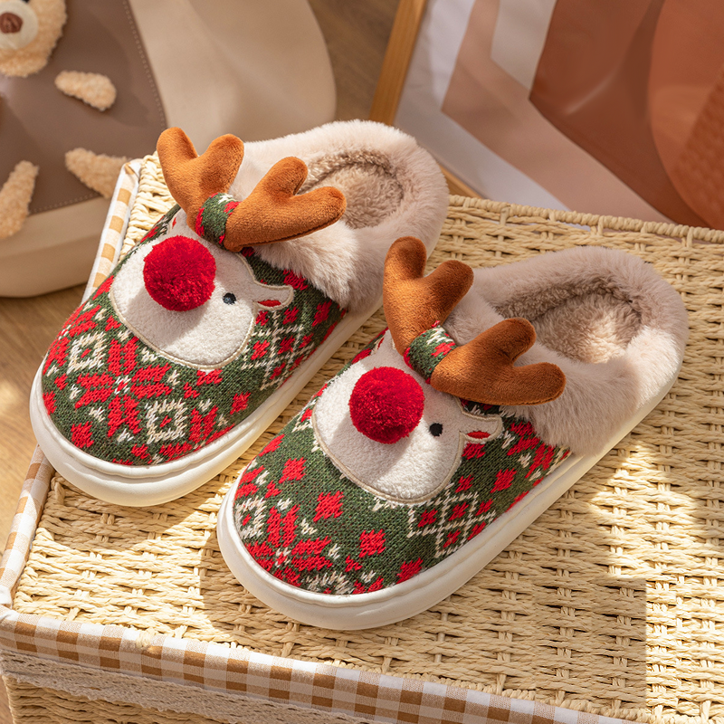 Adiffu Cute Christmas Moose Cotton Slippers