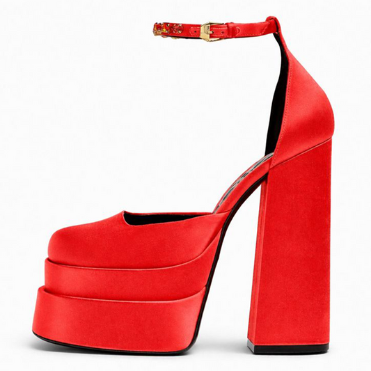 Adiffu Fashion Ankle Strap Pumps Chunky heels