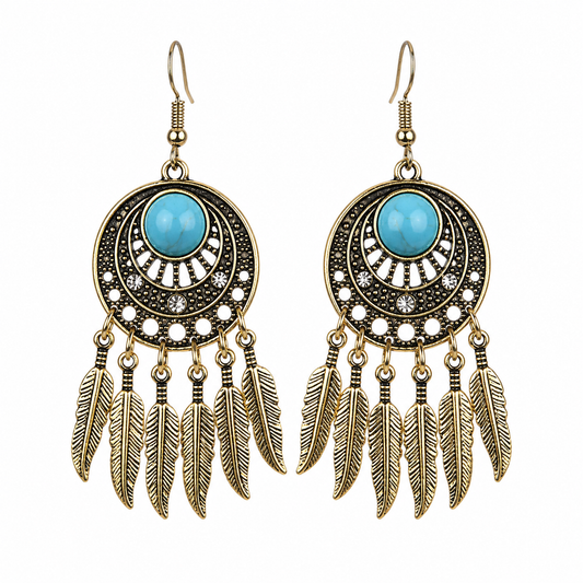 Adiffu Vintage Dreamcatcher Leaf Tassel Earrings