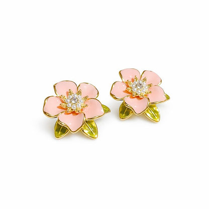 Fresh Sweet Pink Dripping Pearl Flower Stud Earrings