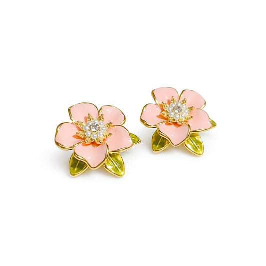 Fresh Sweet Pink Dripping Pearl Flower Stud Earrings