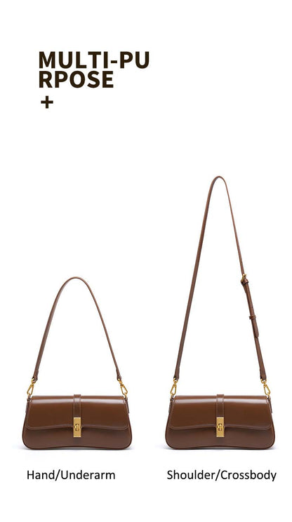 Adiffu High Quality Cowhide Baguette Underarm Bag Shoulder Crossbody Bag