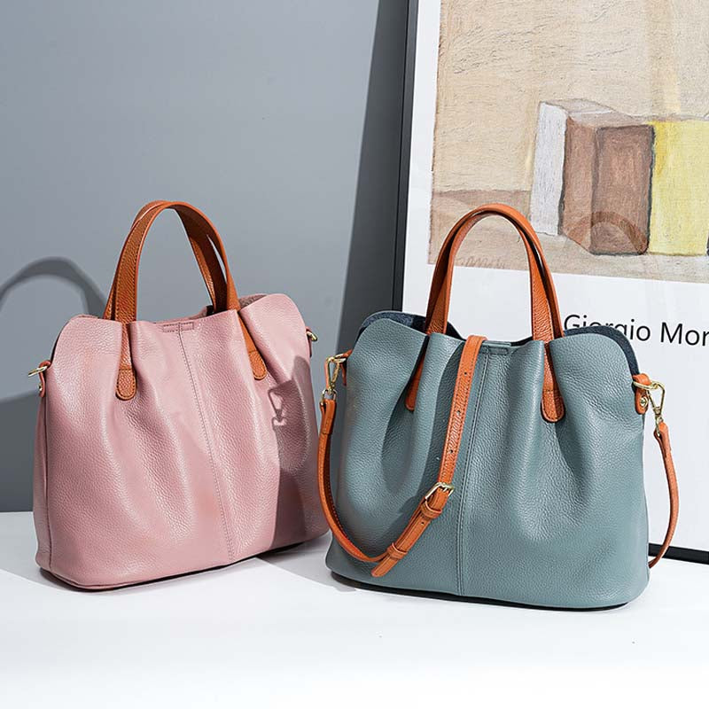Adiffu Genuine Leather Handbags Head Layer Cowhide Litchi Grain Women Crossbody Bag
