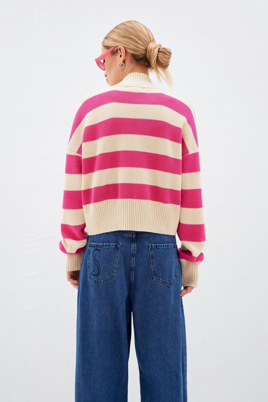 Adiffu Color Contrast Loose Design Knit Cardigan Coat