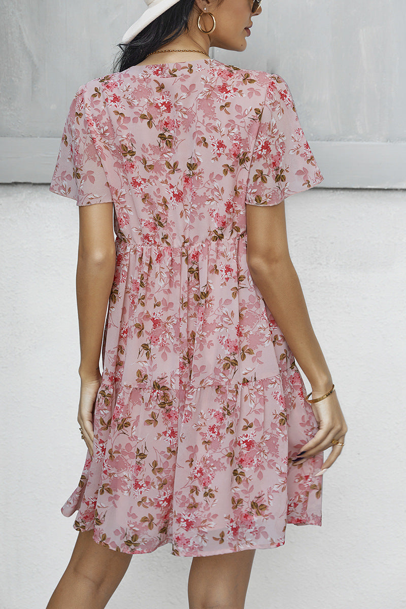 Stylish V-neck Floral Skirt