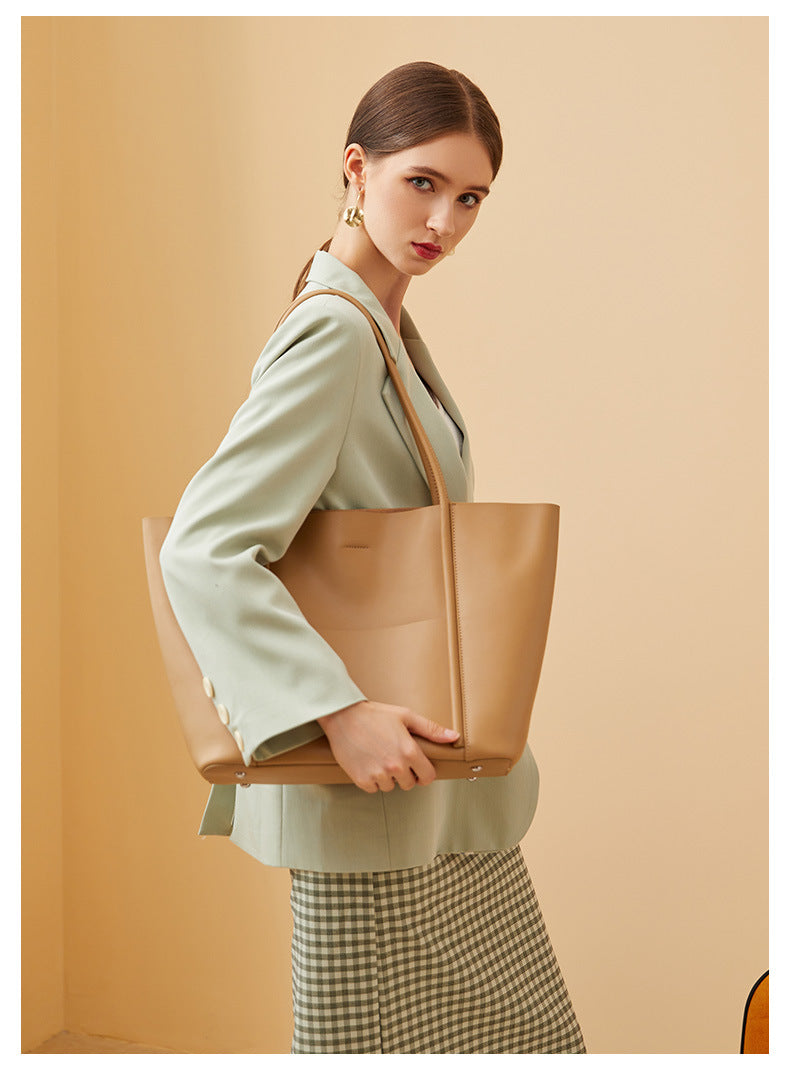 Adiffu Large Capacity Leather Handbag Shoulder Bag Women's Tote Bag