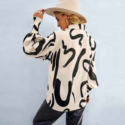 Loose Printed Long-Sleeved Shirt