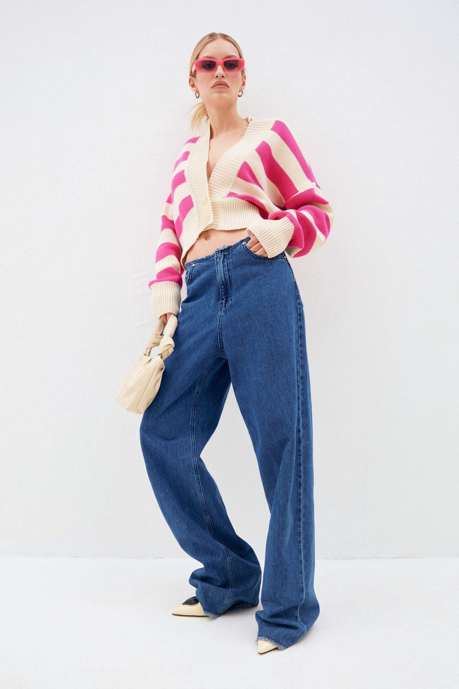 Adiffu Color Contrast Loose Design Knit Cardigan Coat