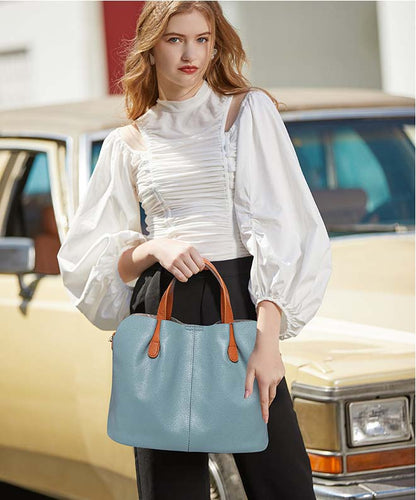 Adiffu Genuine Leather Handbags Head Layer Cowhide Litchi Grain Women Crossbody Bag