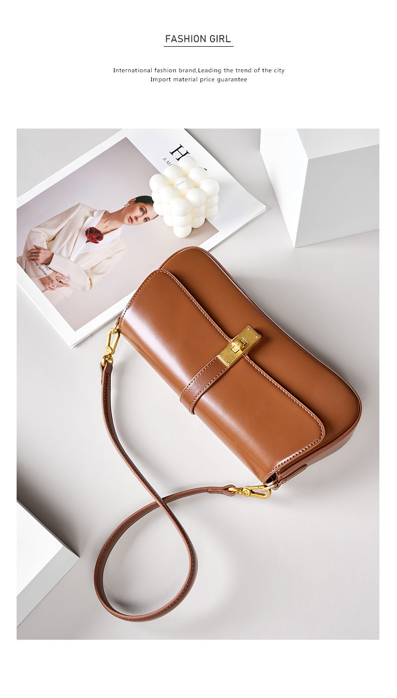Adiffu High Quality Cowhide Baguette Underarm Bag Shoulder Crossbody Bag