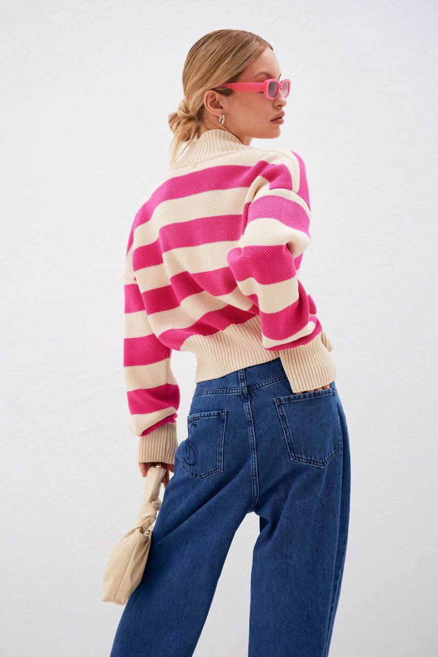 Adiffu Color Contrast Loose Design Knit Cardigan Coat