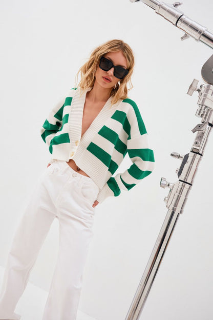 Adiffu Color Contrast Loose Design Knit Cardigan Coat