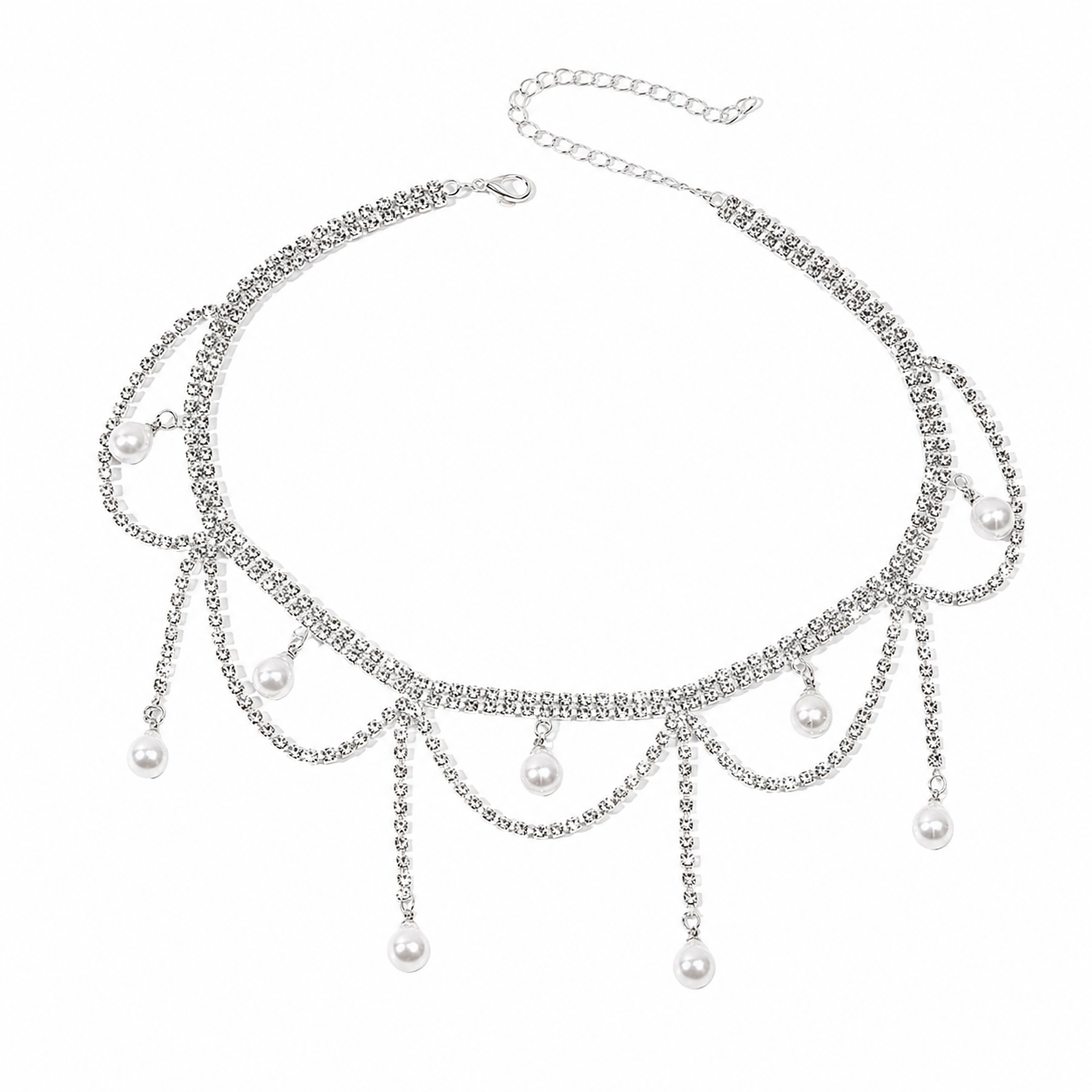 Geometric Crystal Tassel Clavicle Necklace – Y2K Glam Statement Chain