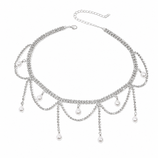 Geometric Crystal Tassel Clavicle Necklace – Y2K Glam Statement Chain