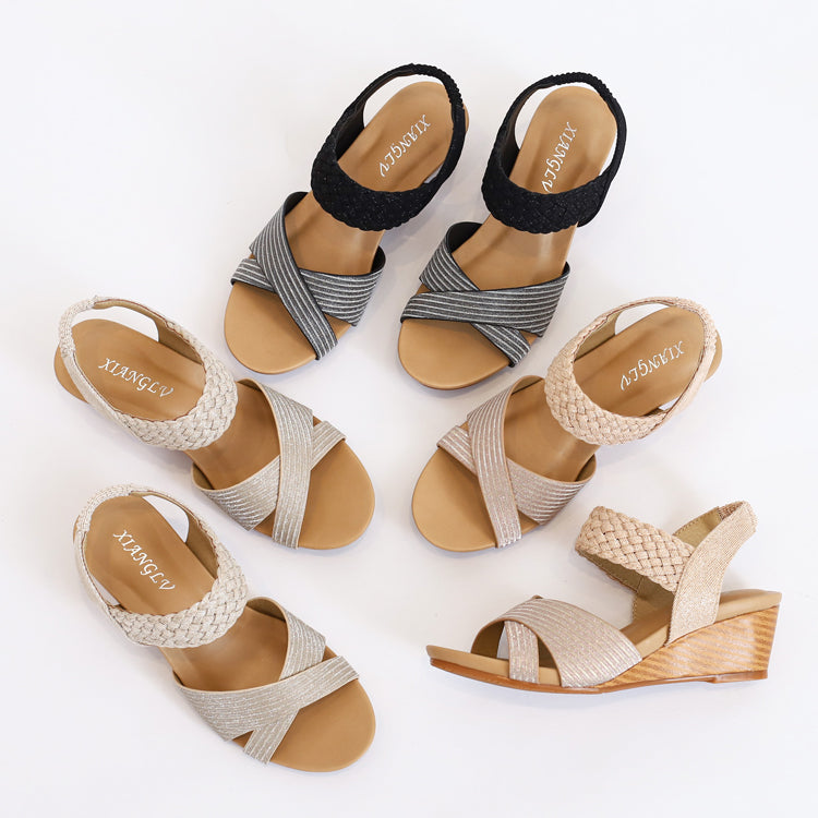 BreezeLift Woven Open-Toe Wedge Sandals