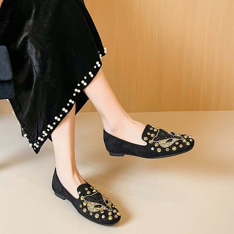 Adiffu Chic Studded Flat Loafers with Soft Comfort Sole
