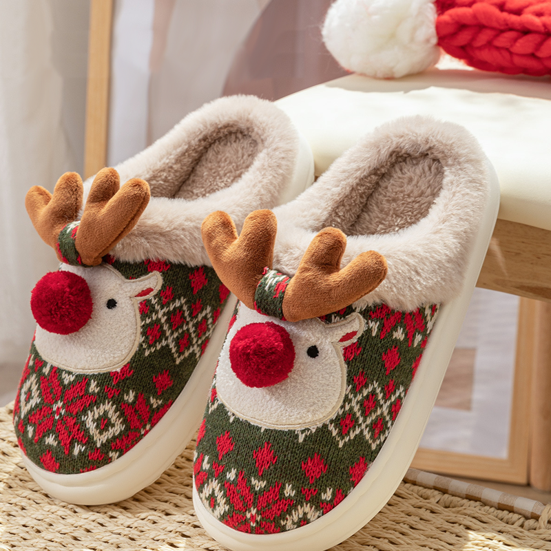 Adiffu Cute Christmas Moose Cotton Slippers