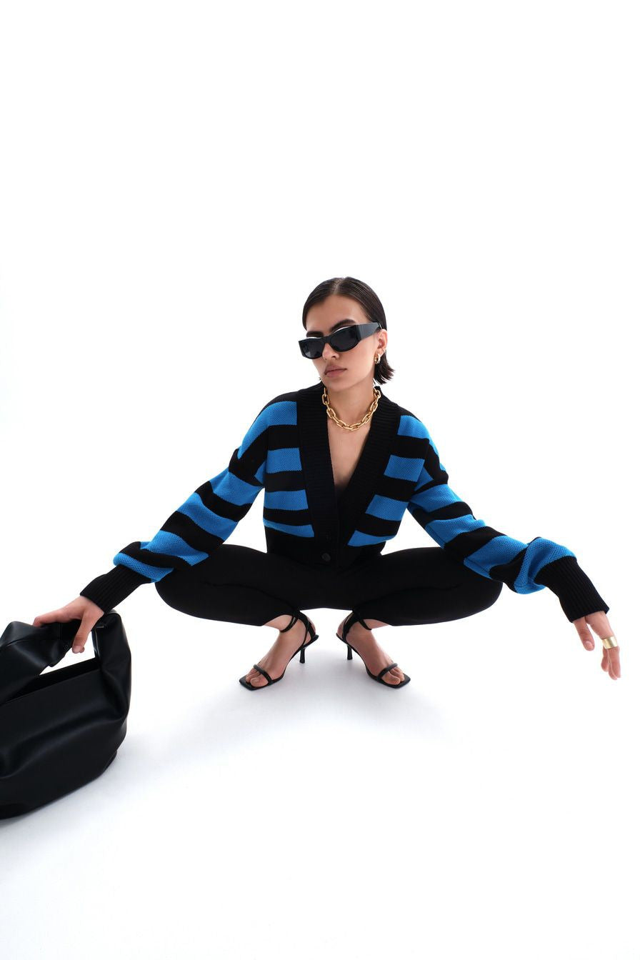 Adiffu Color Contrast Loose Design Knit Cardigan Coat
