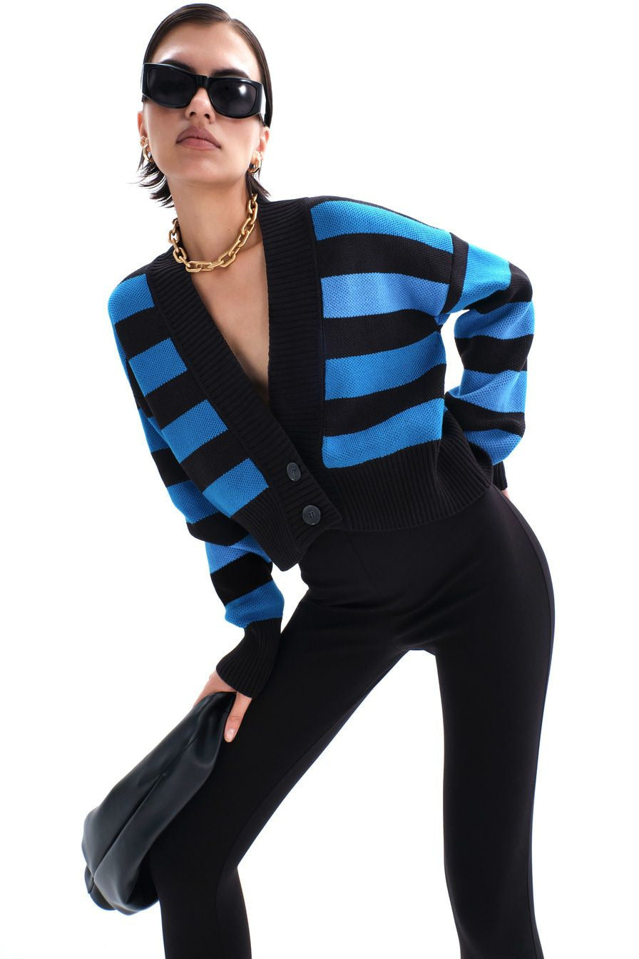 Adiffu Color Contrast Loose Design Knit Cardigan Coat