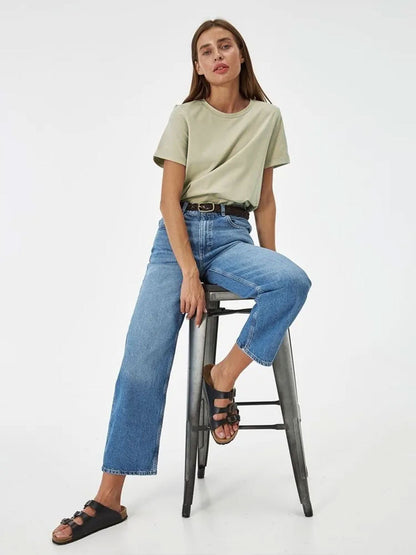 Adiffu Fashion Casual Solid Color Round Neck Short-sleeved T-shirt