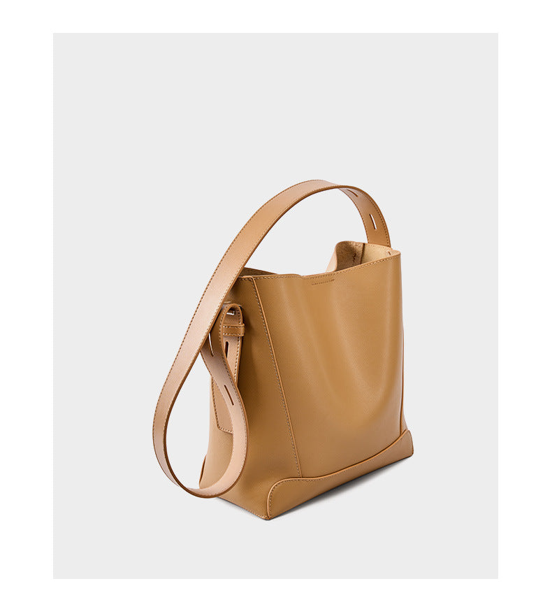 Adiffu All-match Leather Bucket Bag